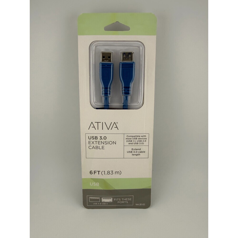 NEW Ativa 283-871 Blue USB-A Male to Female 1.83m PC 6ft USB 3.0 Extension Cable